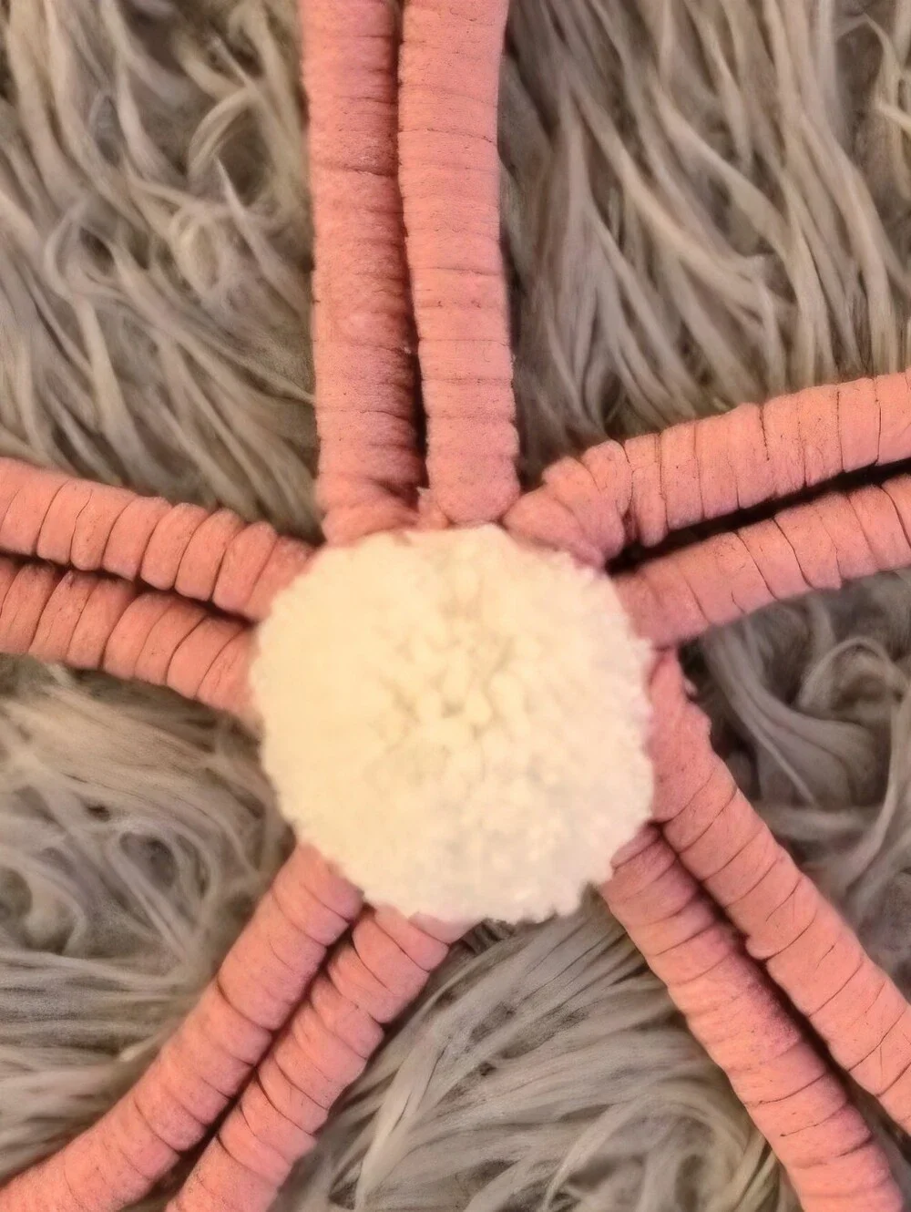 NWT Handmade Vintage Inspired Wrapped Flower Cream Pom Wall Decor Size 12